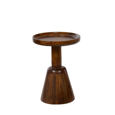 Mango Wood Round Accent Table ‚Äì Rimmed Top With Tapered Base Side Table