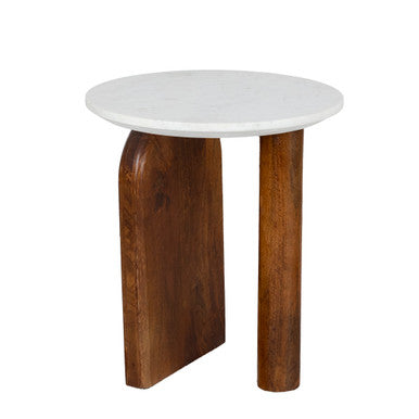 Modern Round Side Table with Marble Top & Wood Base ‚Äì Elegant Accent Table
