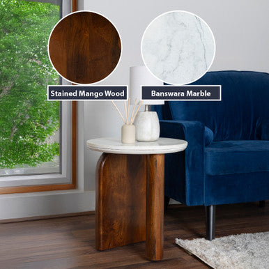 Modern Round Side Table with Marble Top & Wood Base ‚Äì Elegant Accent Table