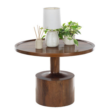 Round Mango Wood Coffee Table ‚Äì 27.5‚Äù Accent Table with Rimmed Top