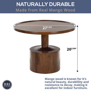 Round Mango Wood Coffee Table ‚Äì 27.5‚Äù Accent Table with Rimmed Top