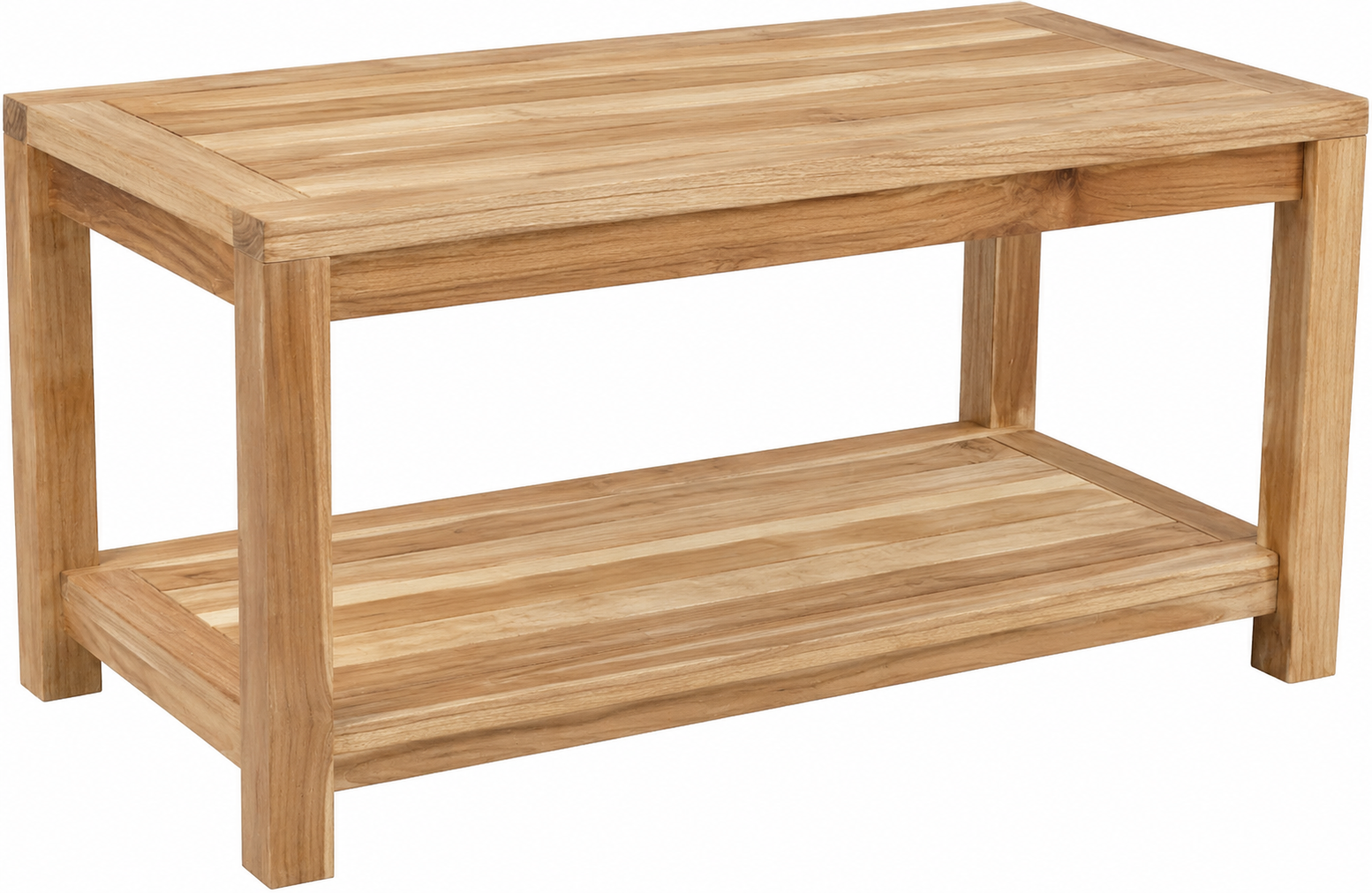 Teak Wood Coffee Table with Bottom Storage Shelf