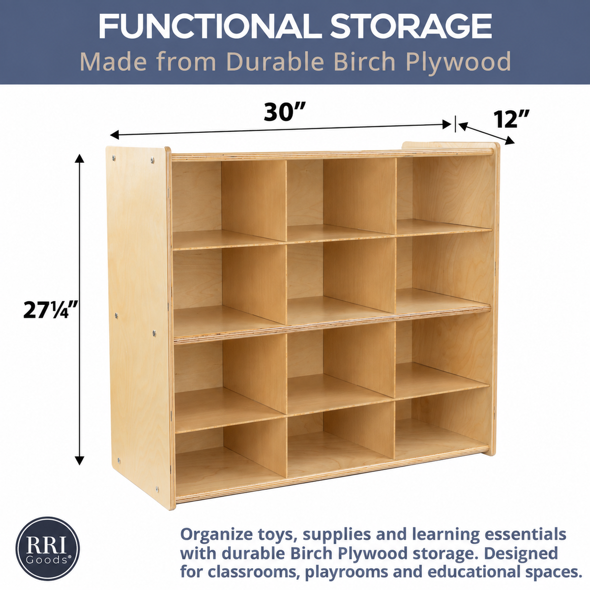 12-Cubby Storage Organizer for Kids | Birch Plywood Classroom Storage