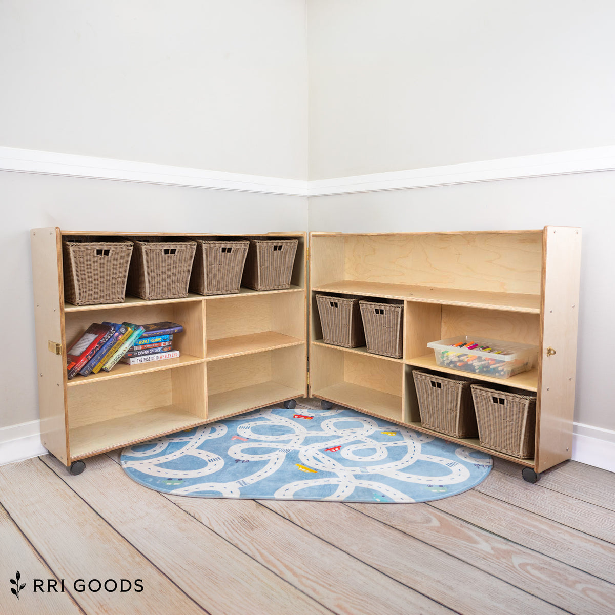 Mobile Folding Storage Cabinet – Classroom Storage Unit with Casters, Ready to Assemble