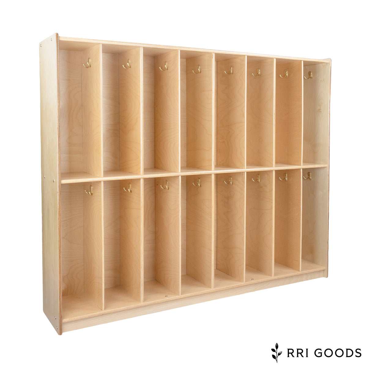 16-Section Kids Locker Storage Cabinet – Fully Assembled Birch Plywood Locker with Hooks