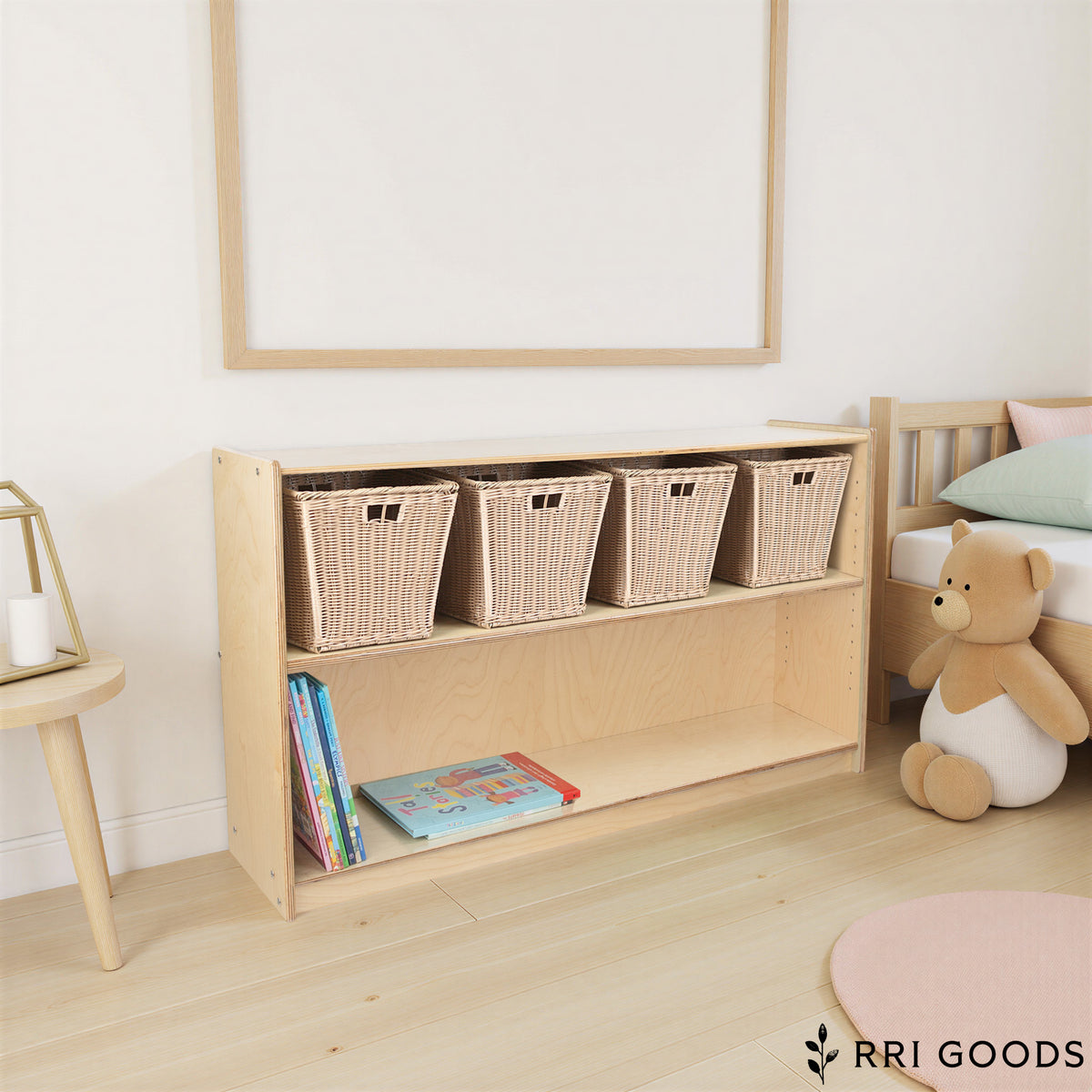 Adjustable Open Shelf Storage Cabinet – Fully Assembled Birch Plywood Classroom Organizer