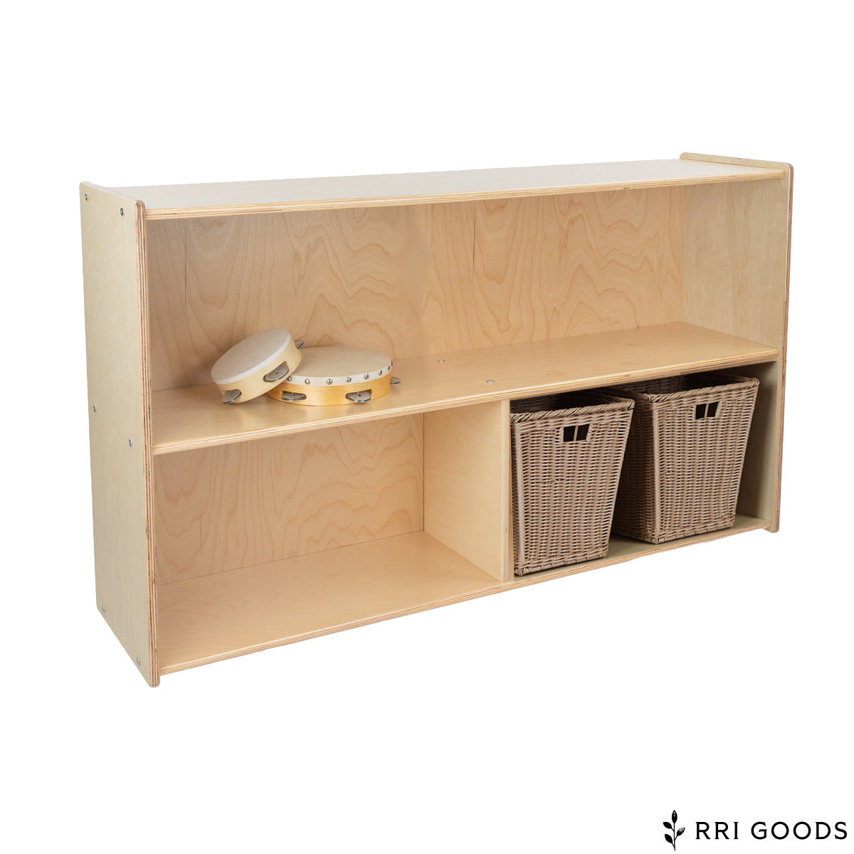 Low Open Shelf Storage Cabinet – Birch Plywood Classroom Organizer, Ready to Assemble
