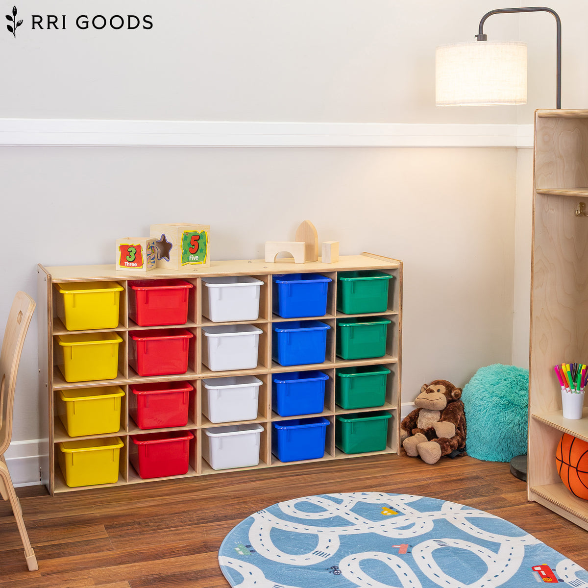 20-Cubby Storage Cabinet – Ready to Assemble Kids Organizer with Assorted Color Trays