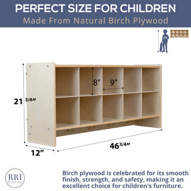 RRI Goods 10-Section Wall Mount Classroom Storage Cubby Organizer