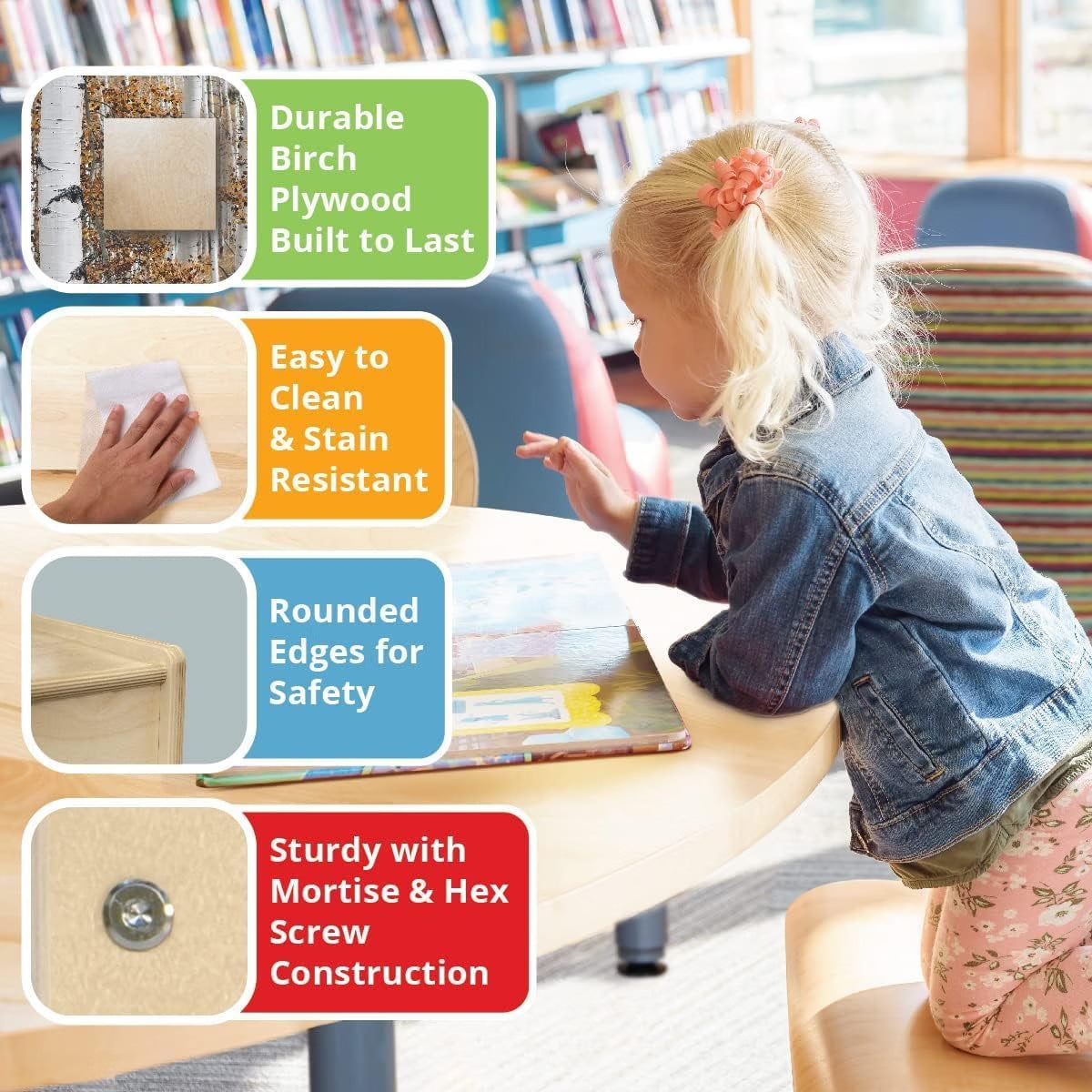 Rectangle Time-2-Play Table with a shelf, along with adjustable 18"-29" legs with locking casters and a LEGO® Compatible Grid of RED/BLUE Color