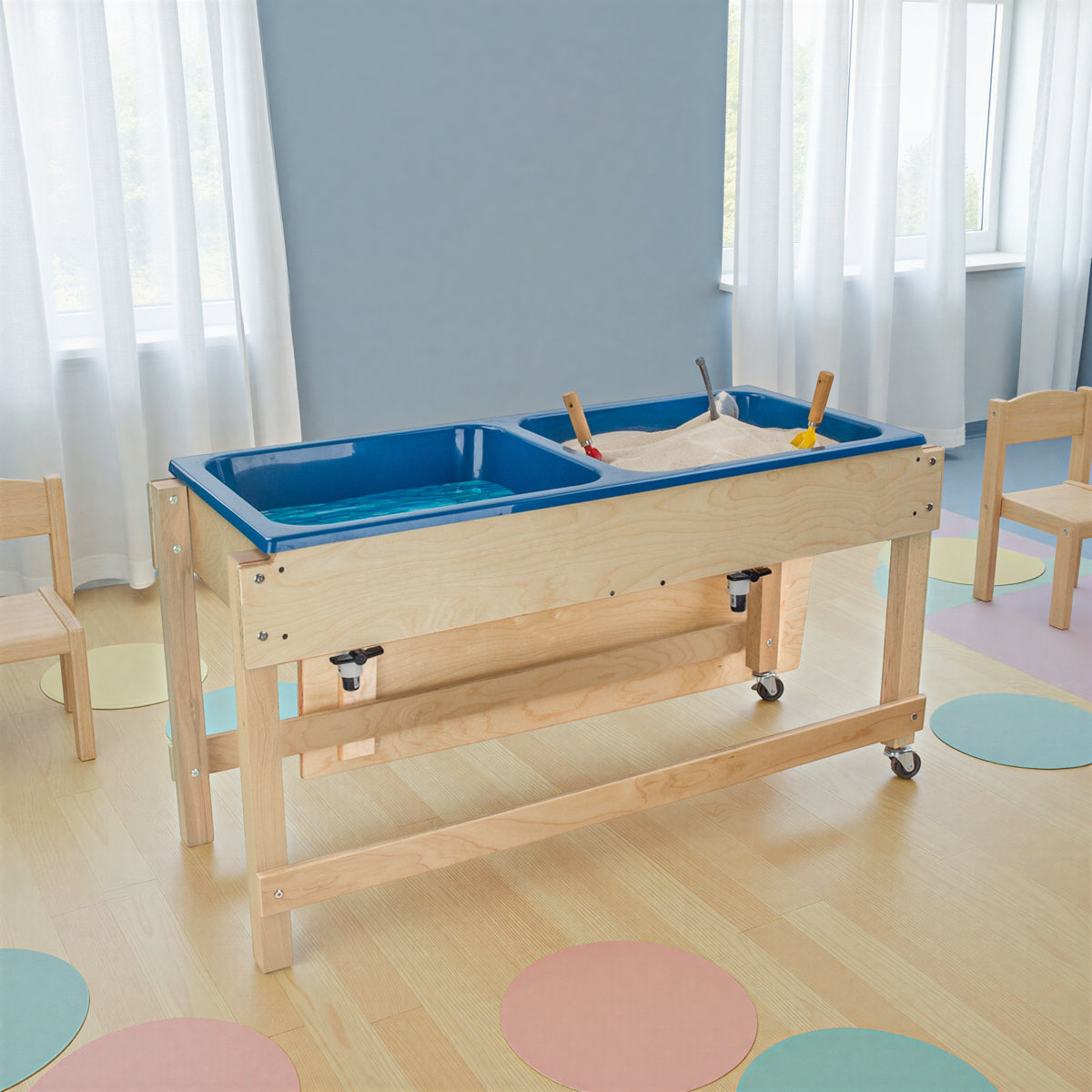 Sand and Water Activity Table with Double Divided Plastic Tub