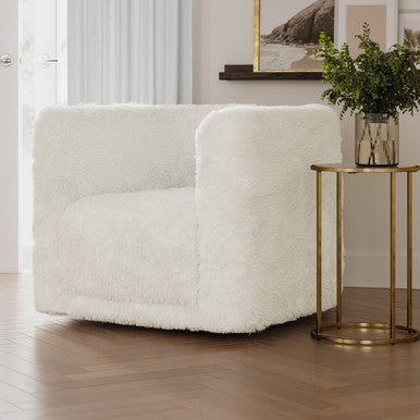 Cuddly Luxury Plush Faux Fur Upholstered Swivel Accent Chair