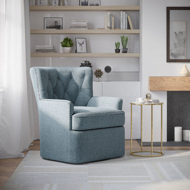 Bryce Transitional Upholstered Swivel Chair with Nail-head Trim