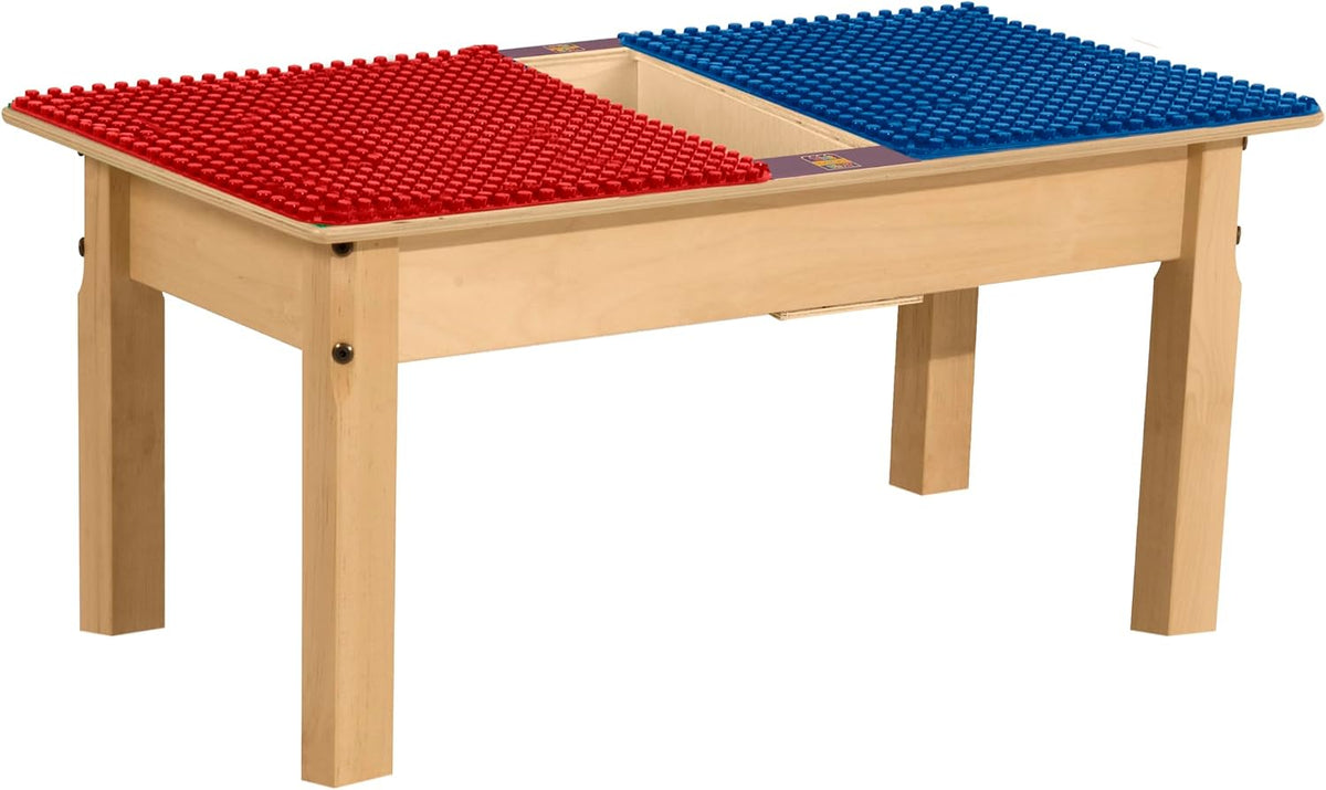 Rectangle Time-2-Play Table with a trough, along with 14" legs and a DUPLO® Compatible Grid of RED/BLUE Color