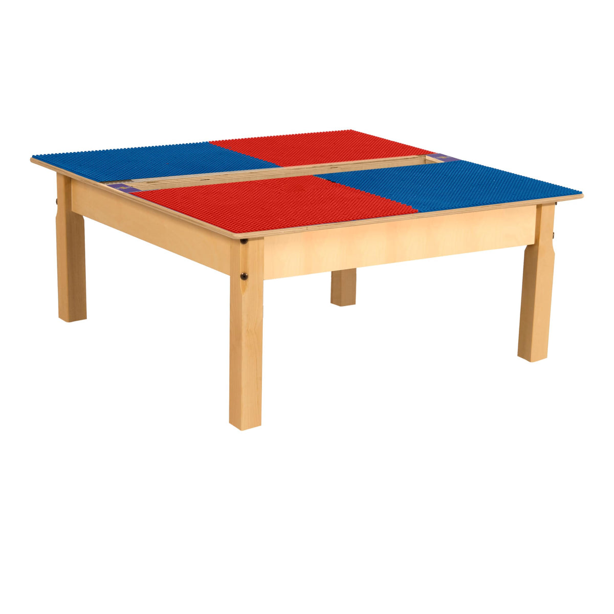 Square Time-2-Play Table with a trough, along with 14" legs and a DUPLO® Compatible Grid of RED/BLUE Color