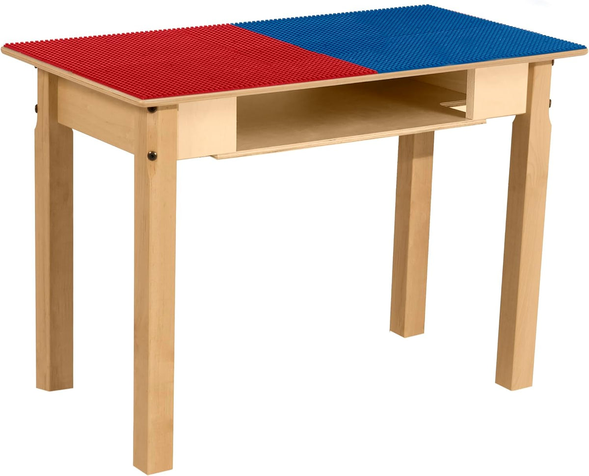 Rectangle Time-2-Play Table with a shelf, along with 20" legs and a LEGO® Compatible Grid of RED/BLUE Color