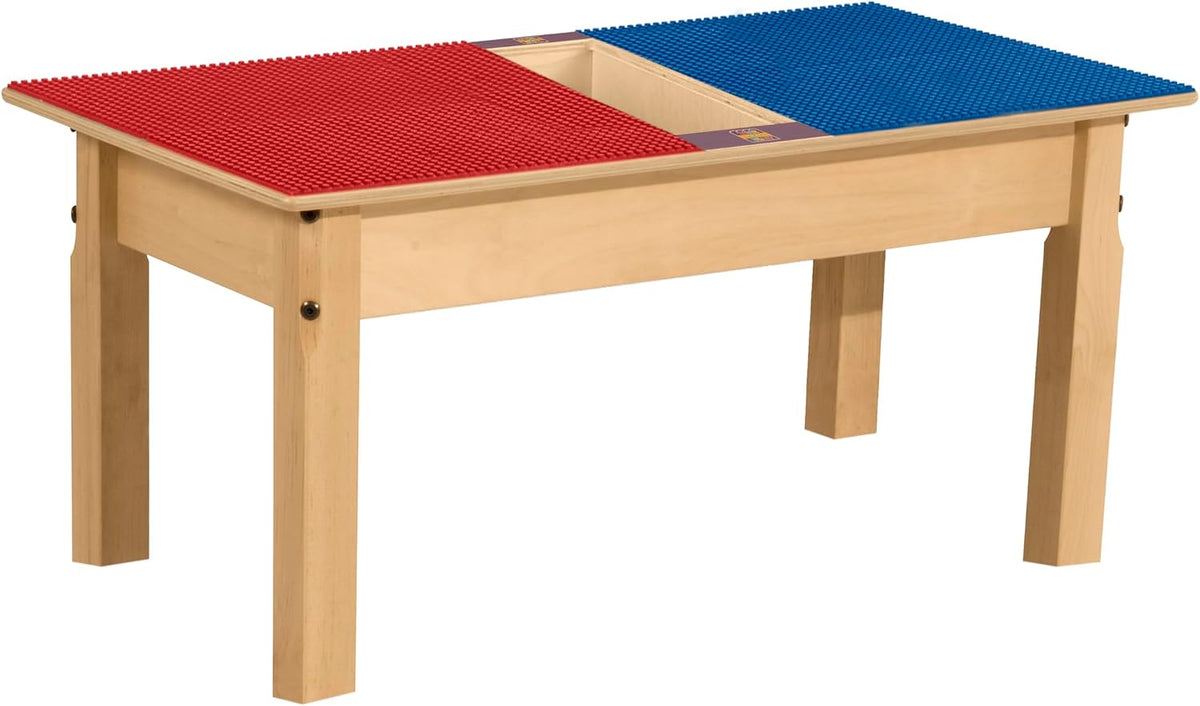 Rectangle Time-2-Play Table with a trough, along with 14" legs and a LEGO® Compatible Grid of RED/BLUE Color