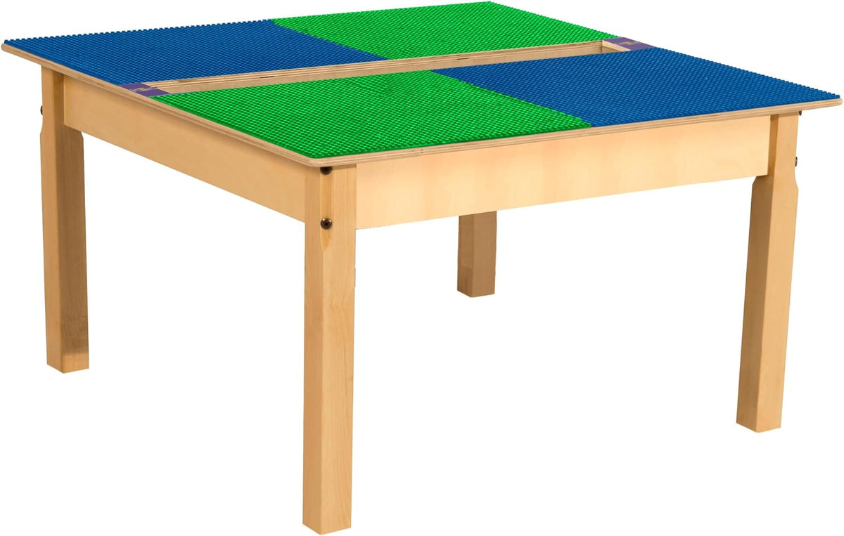 Square Time-2-Play Table with a trough, along with 18" legs and a DUPLO® Compatible Grid of BLUE/GREEN Color