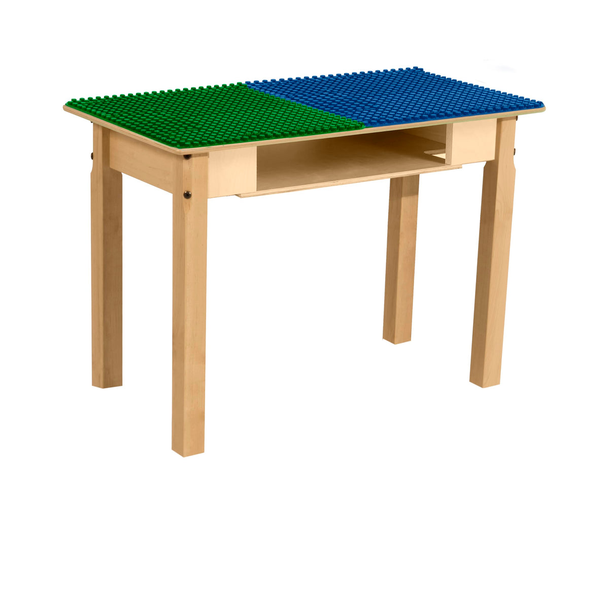 Rectangle Time-2-Play Table with a shelf, along with 18" legs and a DUPLO® Compatible Grid of BLUE/GREEN Color
