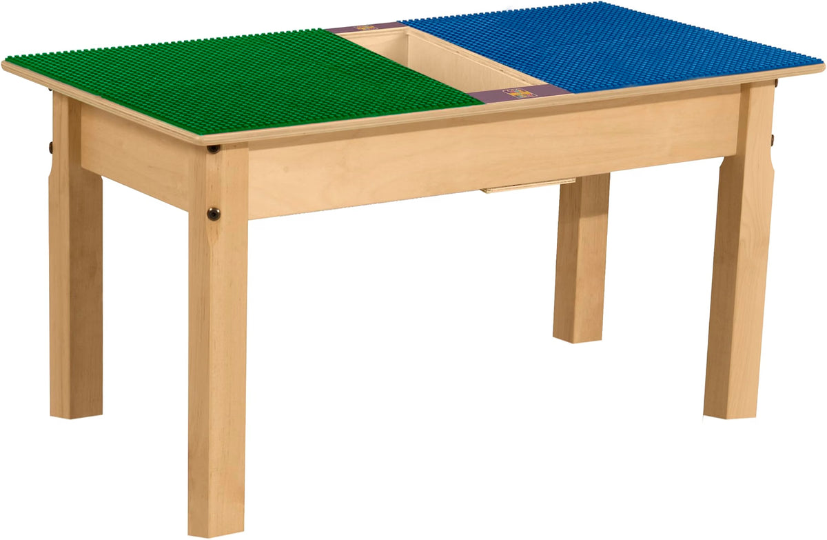 Rectangle Time-2-Play Table with a trough, along with 16" legs and a LEGO® Compatible Grid of BLUE/GREEN Color