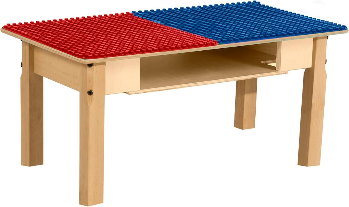 Rectangle Time-2-Play Table with a shelf, along with 16" legs and a DUPLO® Compatible Grid of RED/BLUE Color