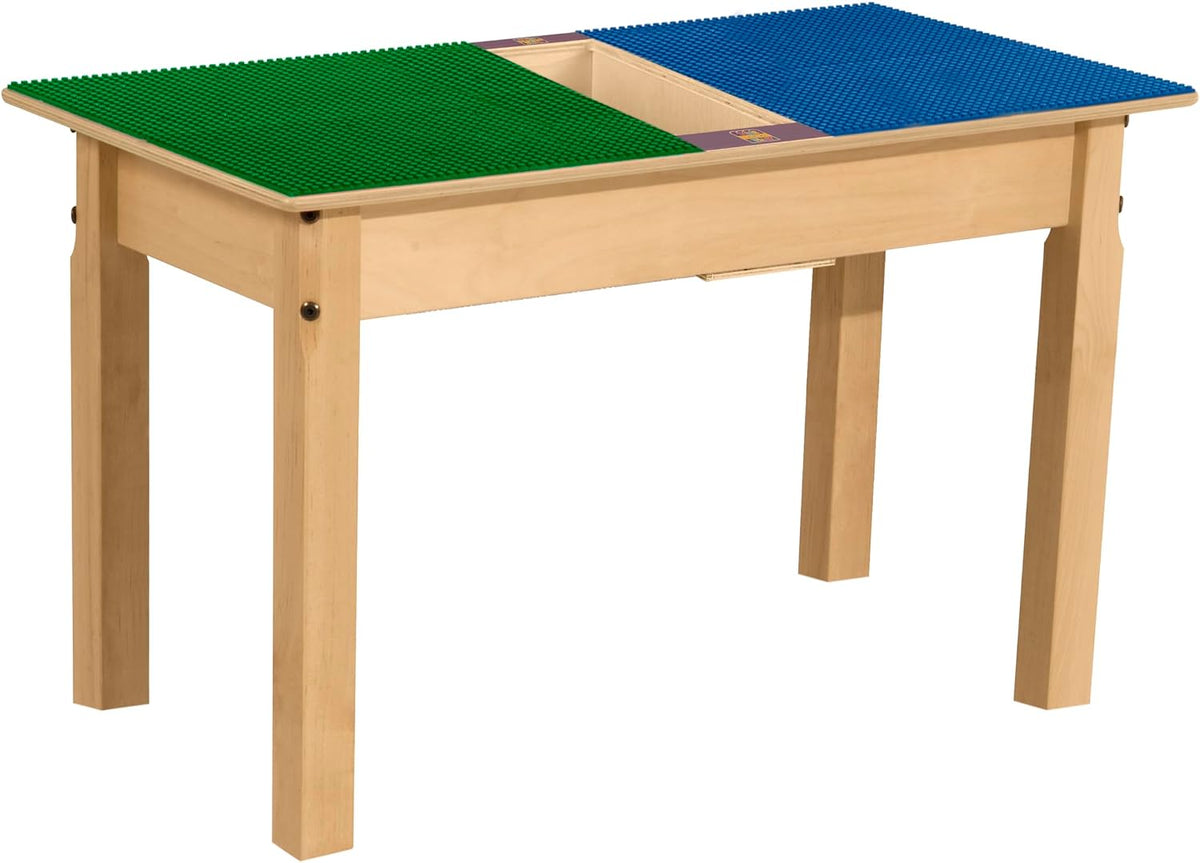 Rectangle Time-2-Play Table with a trough, along with 18" legs and a LEGO® Compatible Grid of BLUE/GREEN Color