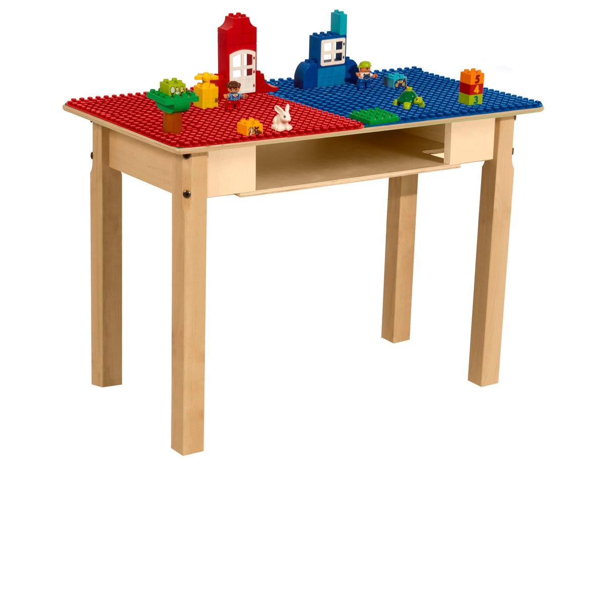 Rectangle Time-2-Play Table with a shelf, along with 18" legs and a DUPLO® Compatible Grid of RED/BLUE Color
