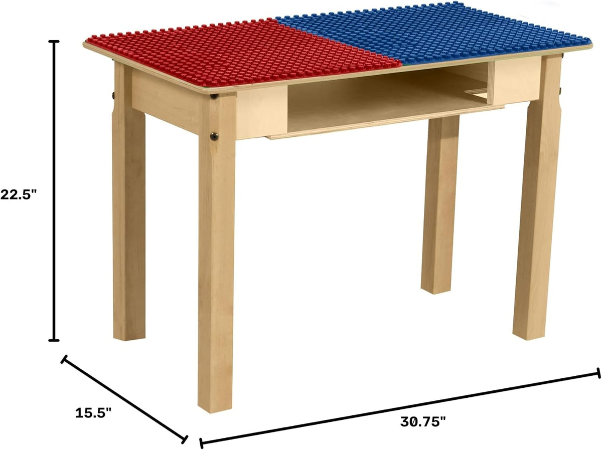 Rectangle Time-2-Play Table with a shelf, along with 22" legs and a DUPLO® Compatible Grid of RED/BLUE Color