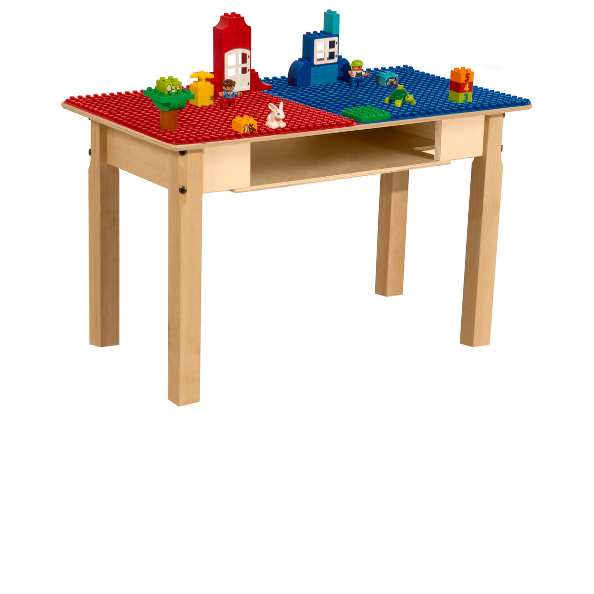 Rectangle Time-2-Play Table with a shelf, along with 20" legs and a DUPLO® Compatible Grid of RED/BLUE Color
