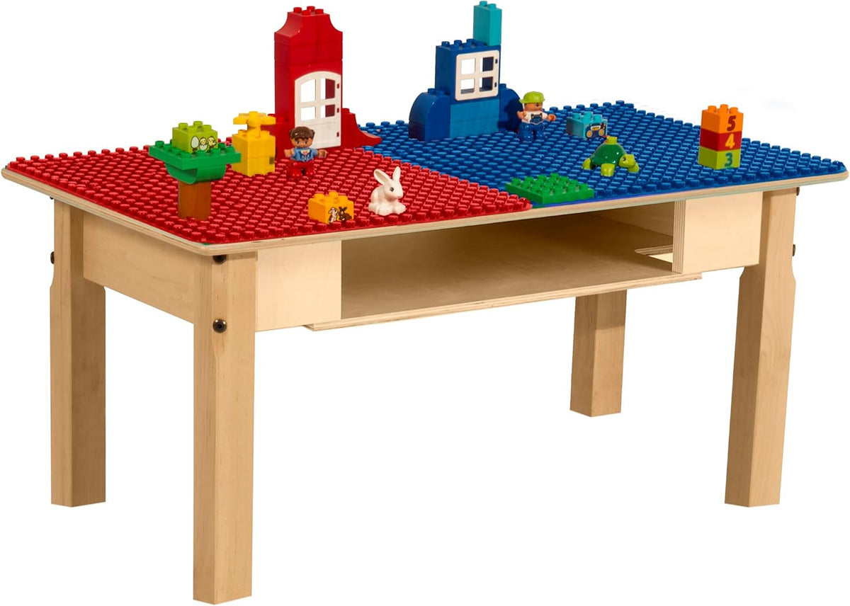Rectangle Time-2-Play Table with a shelf, along with 16" legs and a DUPLO® Compatible Grid of RED/BLUE Color