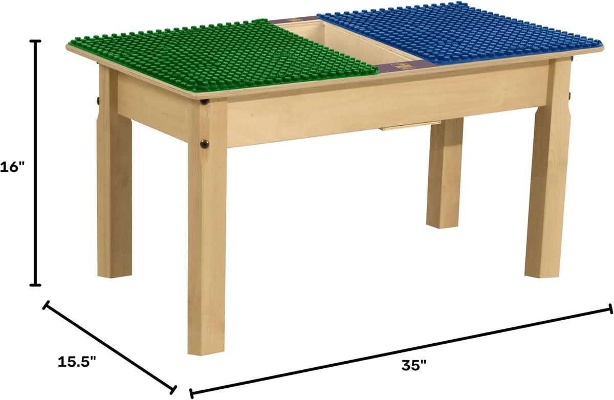 Rectangle Time-2-Play Table with a trough, along with 16" legs and a DUPLO® Compatible Grid of BLUE/GREEN Color