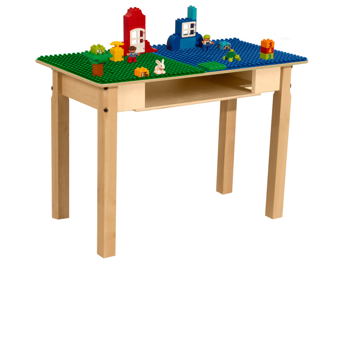 Rectangle Time-2-Play Table with a shelf, along with 22" legs and a DUPLO® Compatible Grid of BLUE/GREEN Color