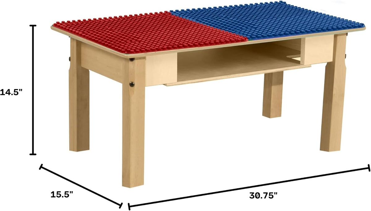 Rectangle Time-2-Play Table with a shelf, along with 14" legs and a DUPLO® Compatible Grid of RED/BLUE Color