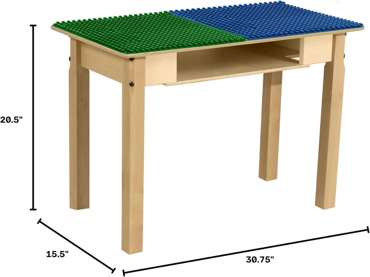 Rectangle Time-2-Play Table with a shelf, along with 20" legs and a DUPLO® Compatible Grid of BLUE/GREEN Color