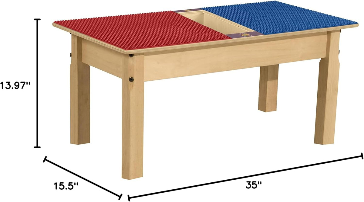Rectangle Time-2-Play Table with a trough, along with 14" legs and a DUPLO® Compatible Grid of RED/BLUE Color