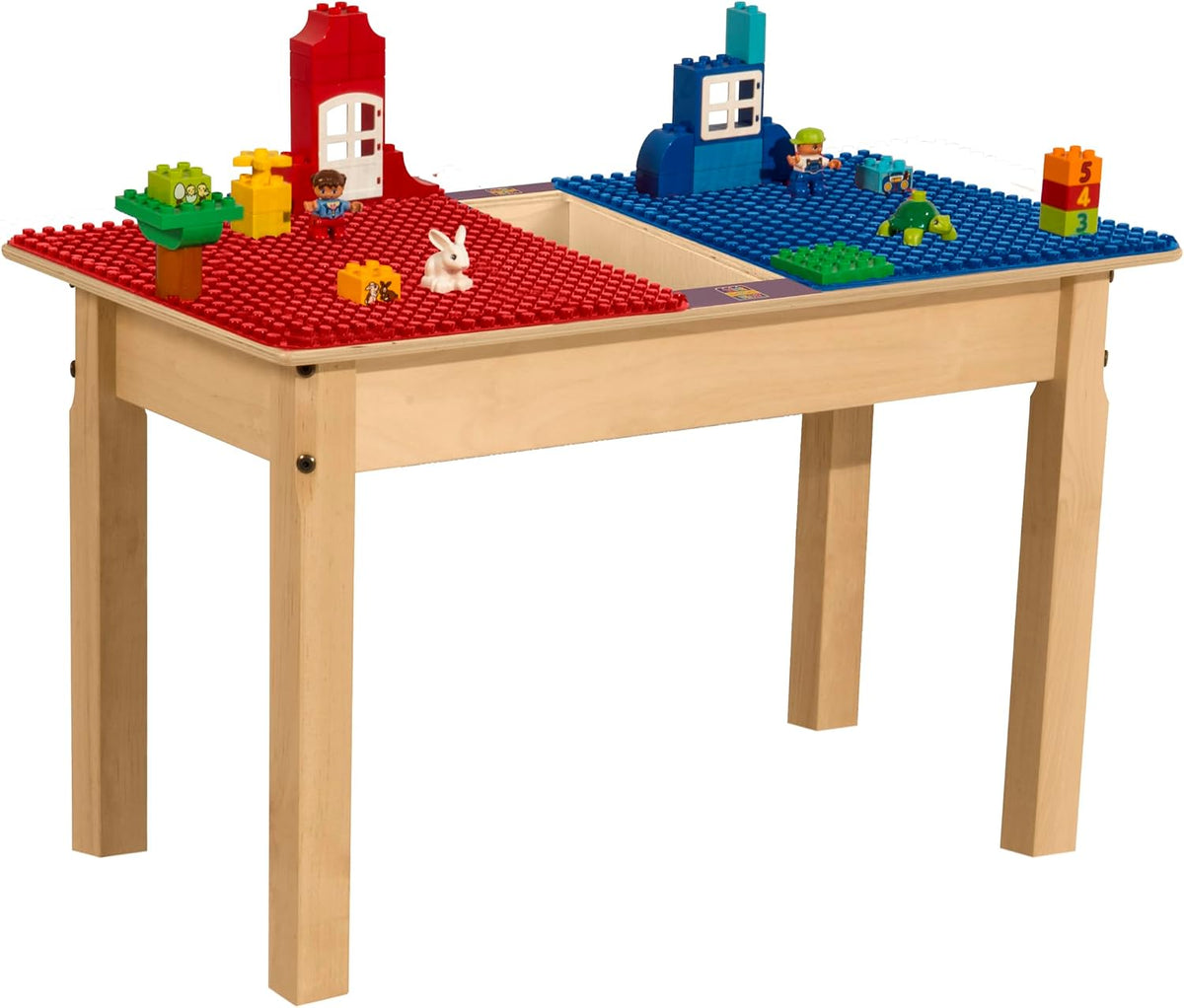 Rectangle Time-2-Play Table with a trough, along with 18" legs and a DUPLO® Compatible Grid of RED/BLUE Color