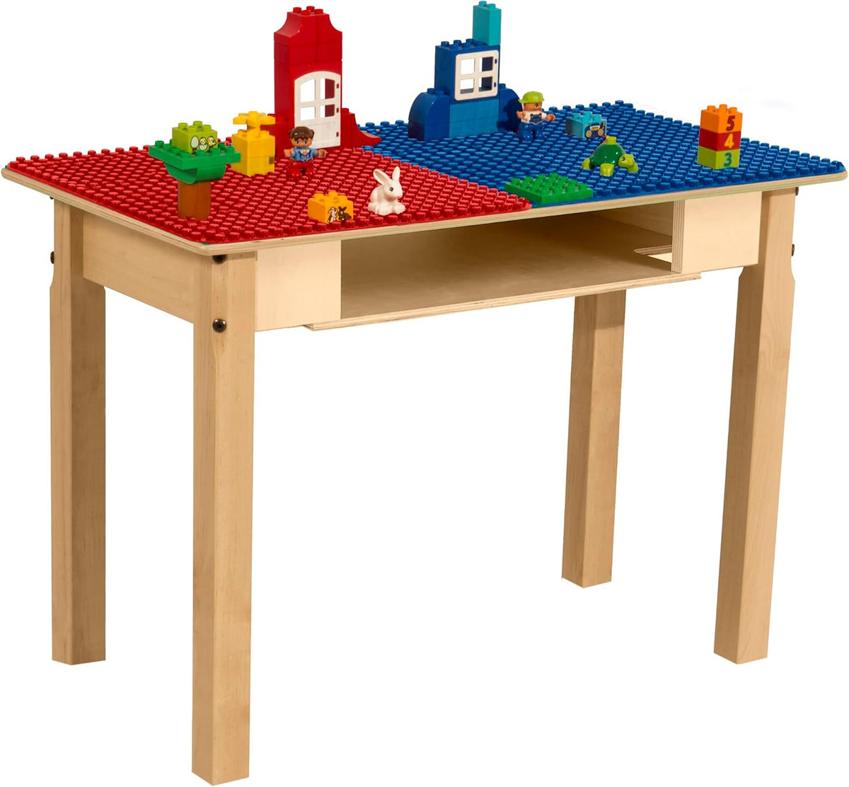 Rectangle Time-2-Play Table with a shelf, along with 22" legs and a DUPLO® Compatible Grid of RED/BLUE Color