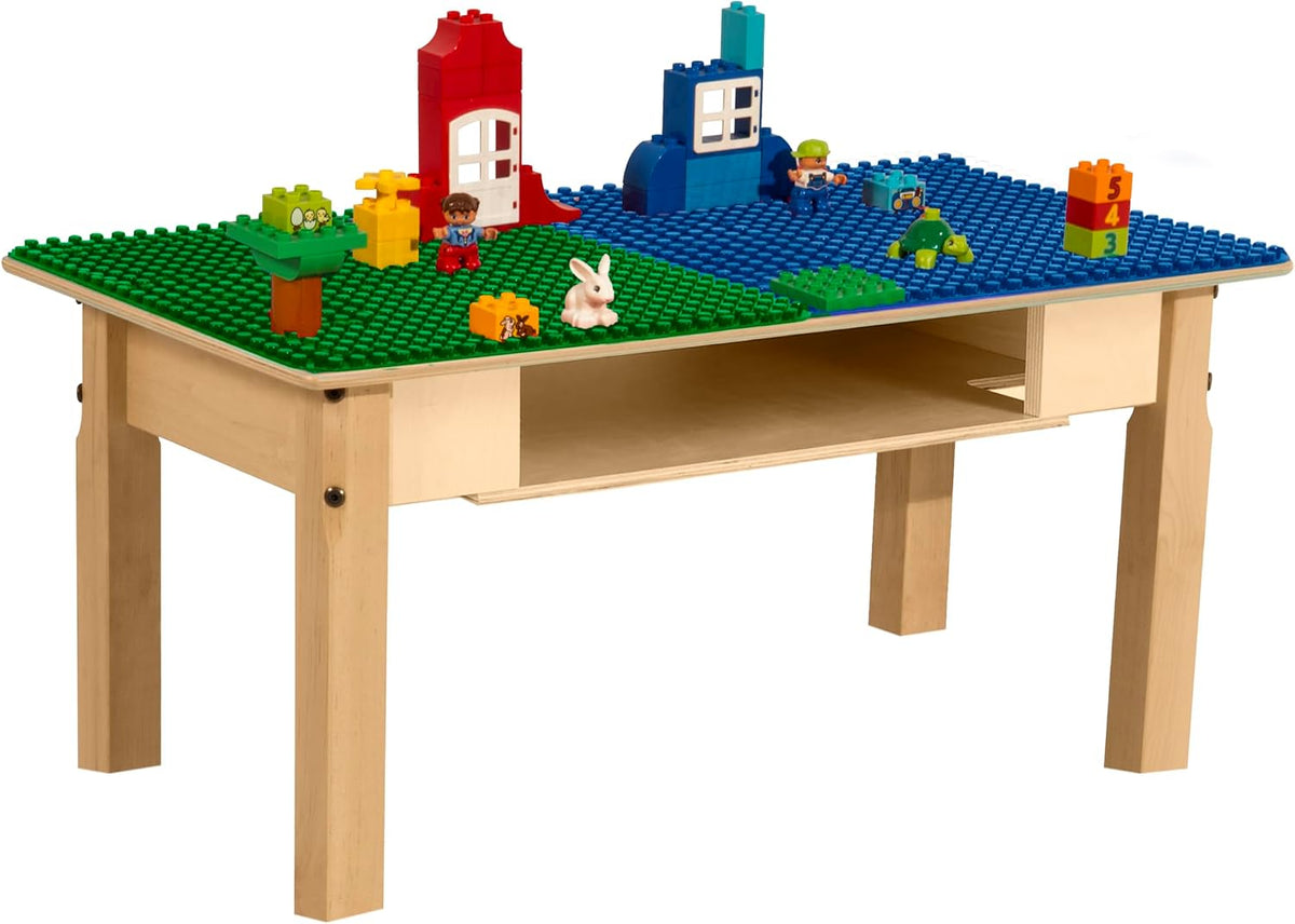 Rectangle Time-2-Play Table with a shelf, along with 14" legs and a DUPLO® Compatible Grid of BLUE/GREEN Color