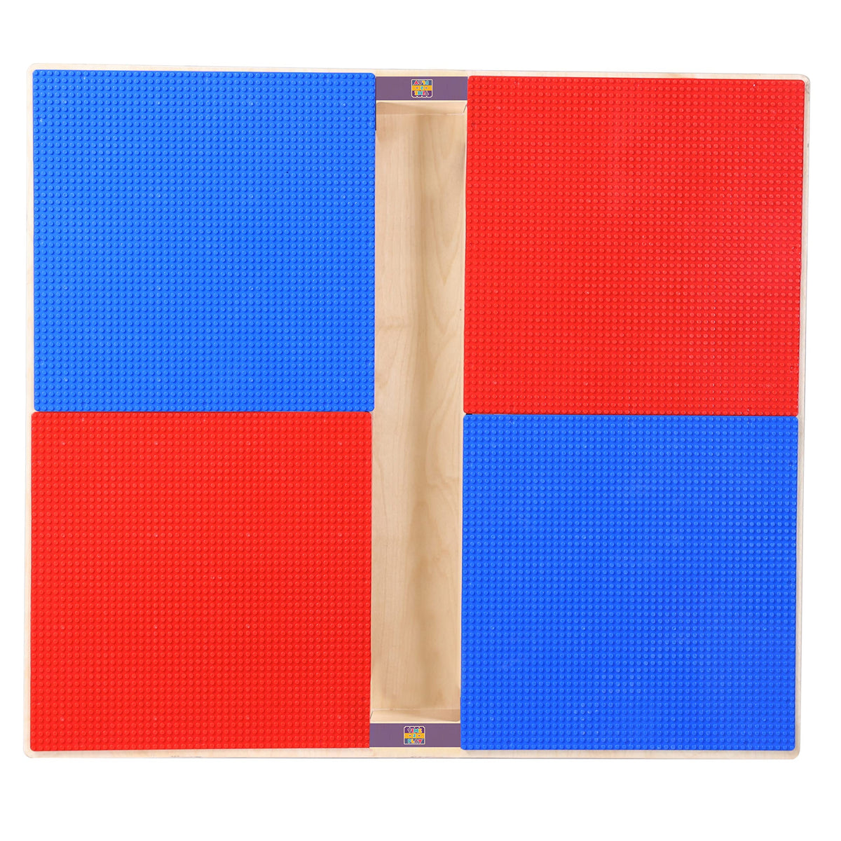 Square Time-2-Play Table with a trough, along with 14" legs and a DUPLO® Compatible Grid of RED/BLUE Color