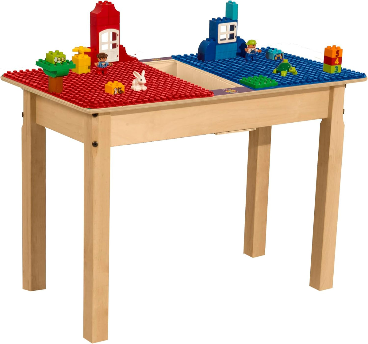 Rectangle Time-2-Play Table with a trough, along with 22" legs and a DUPLO® Compatible Grid of RED/BLUE Color