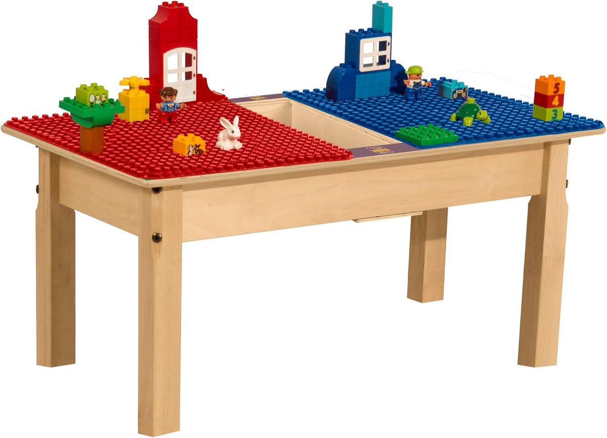 Rectangle Time-2-Play Table with a trough, along with 14" legs and a DUPLO® Compatible Grid of RED/BLUE Color
