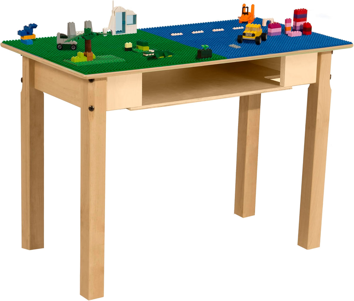 Rectangle Time-2-Play Table with a shelf, along with 22" legs and a LEGO® Compatible Grid of BLUE/GREEN Color