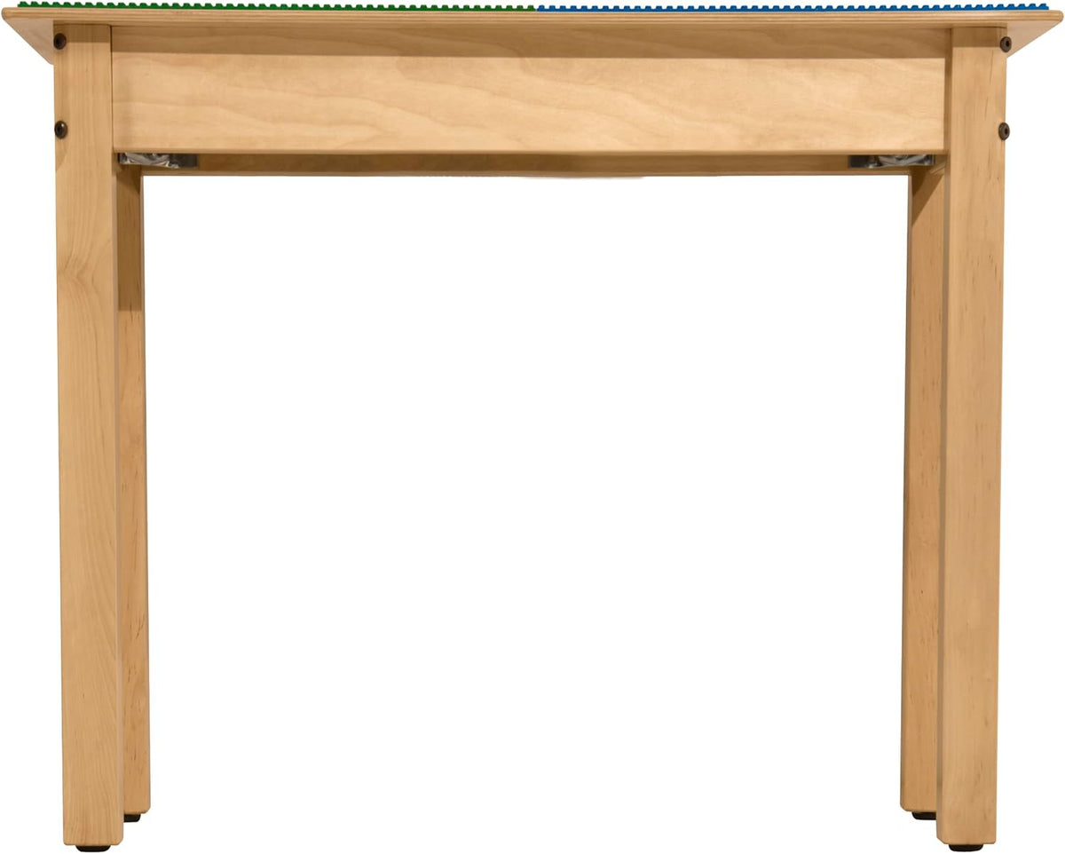 Square Time-2-Play Table with a trough and shelf, along with 20" legs and a DUPLO® Compatible Grid of BLUE/GREEN Color