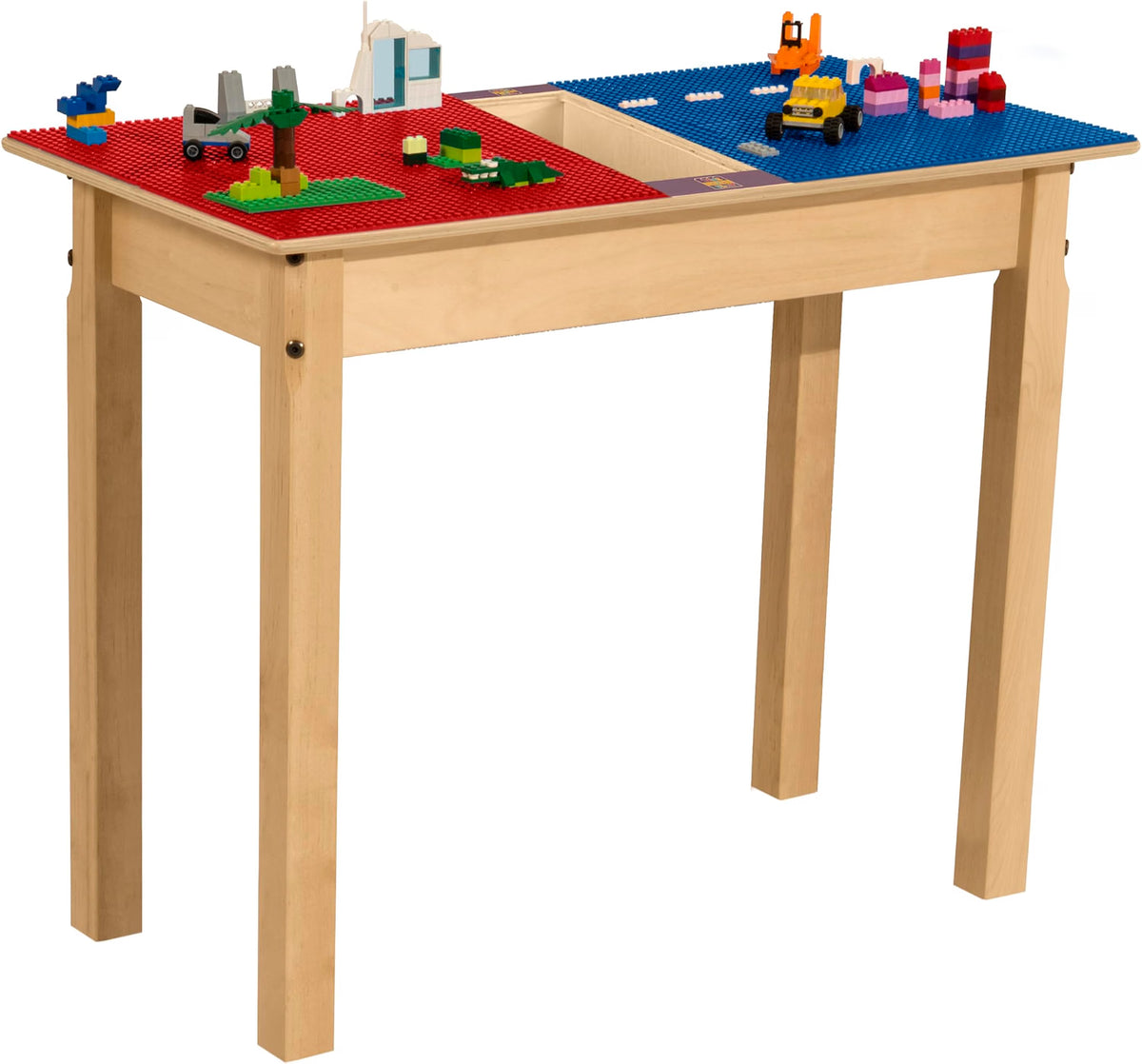 Rectangle Time-2-Play Table with a trough, along with 22" legs and a LEGO® Compatible Grid of RED/BLUE Color
