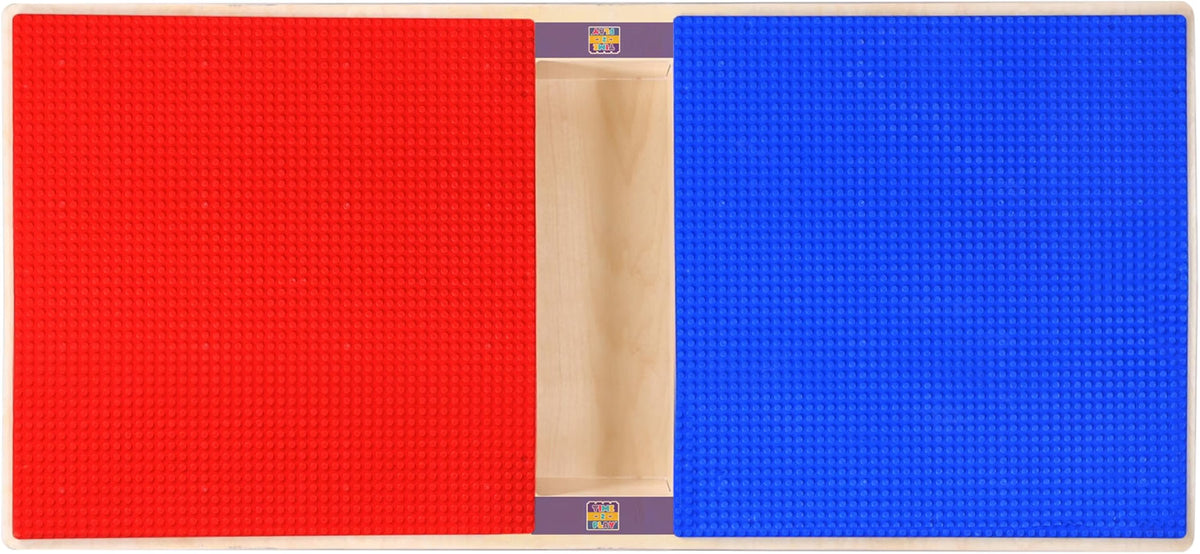 Rectangle Time-2-Play Table with a trough, along with 22" legs and a LEGO® Compatible Grid of RED/BLUE Color