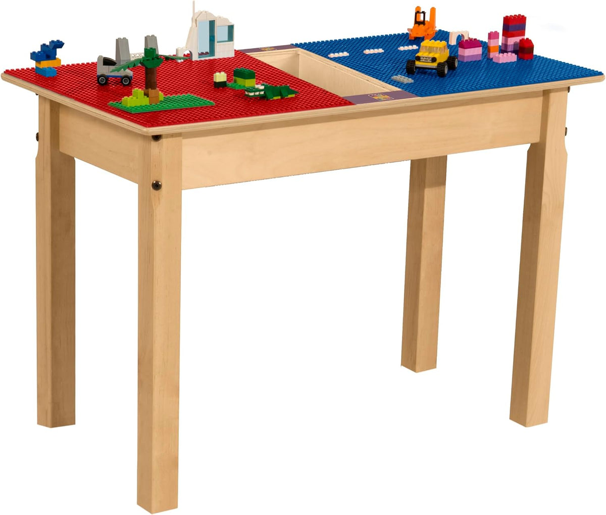 Rectangle Time-2-Play Table with a trough, along with 20" legs and a LEGO® Compatible Grid of RED/BLUE Color