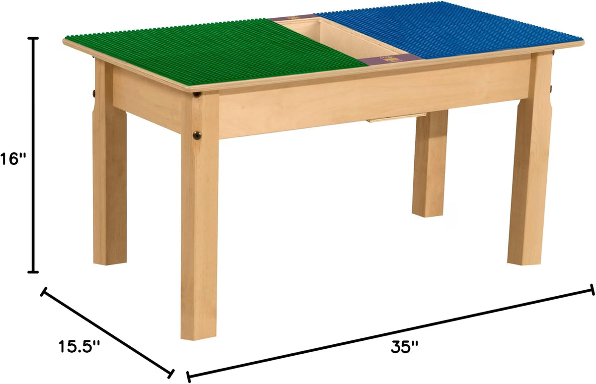 Rectangle Time-2-Play Table with a trough, along with 16" legs and a LEGO® Compatible Grid of BLUE/GREEN Color