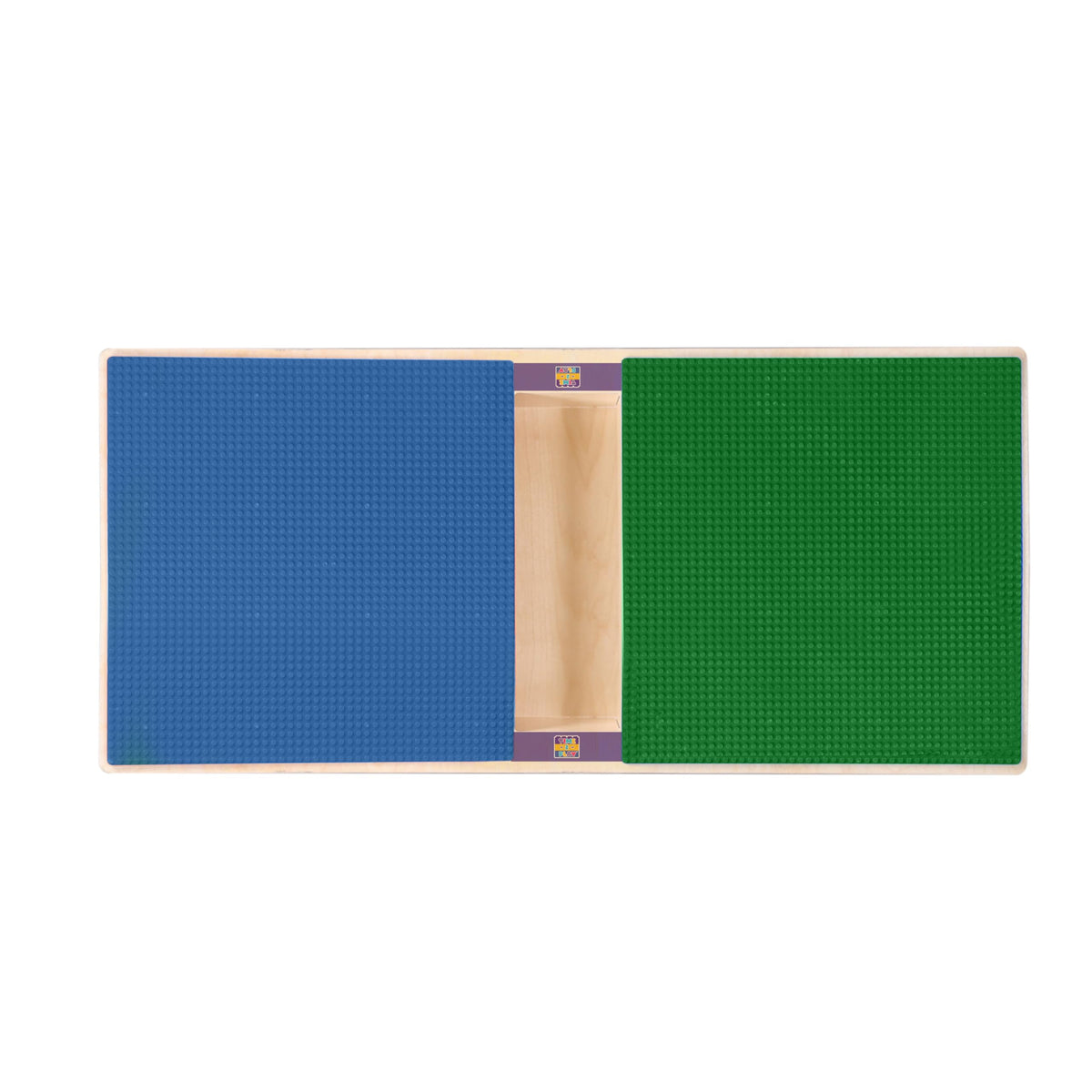 Rectangle Time-2-Play Table with a trough, along with adjustable 12"-17" legs and a LEGO® Compatible Grid of BLUE/GREEN Color
