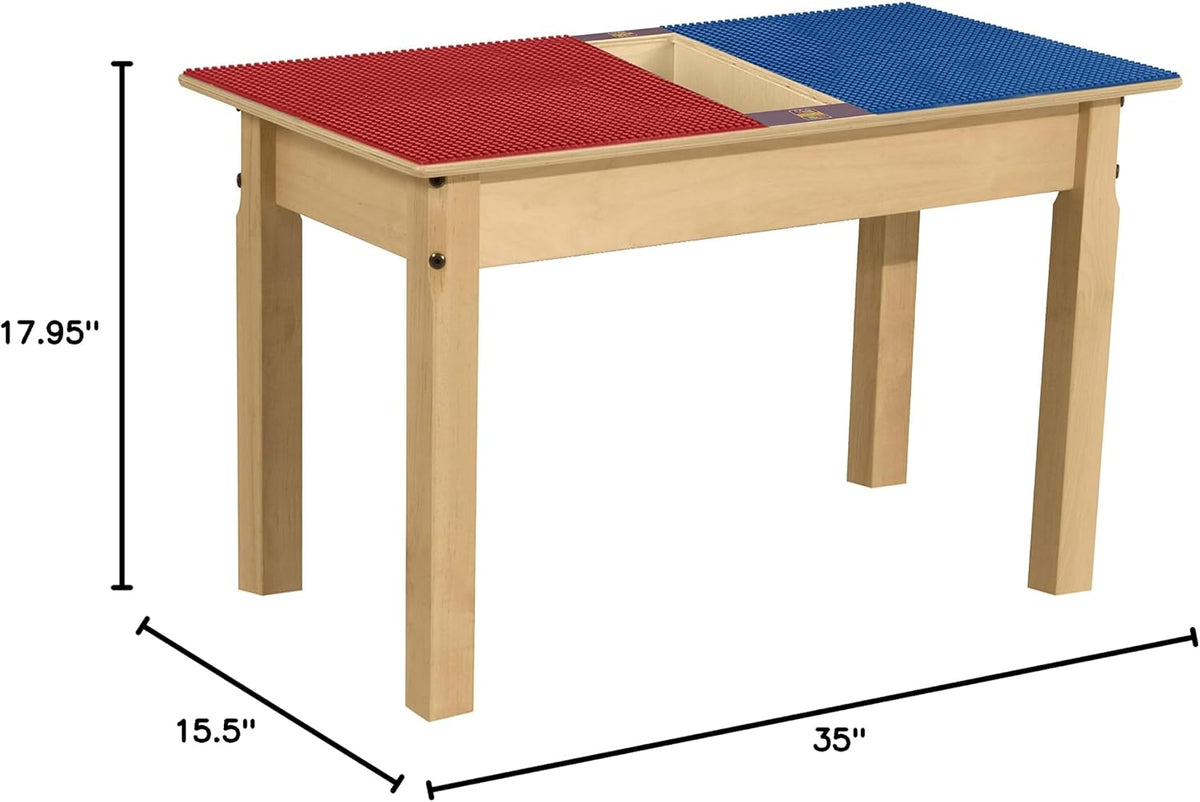 Rectangle Time-2-Play Table with a trough, along with 18" legs and a LEGO® Compatible Grid of RED/BLUE Color