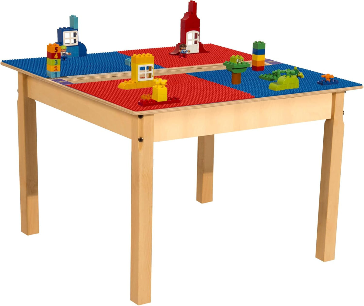Square Time-2-Play Table with a trough, along with 22" legs and a DUPLO® Compatible Grid of RED/BLUE Color